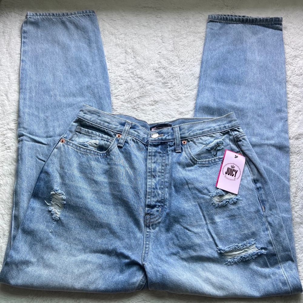 Juicy by Juicy Couture Relaxed Fit Distressed High Rise Jeans Light Wash Size 4